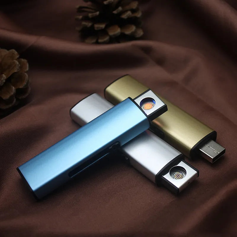 Rechargeable metal cigarette lighter with windproof function in random colours from 20-piece set