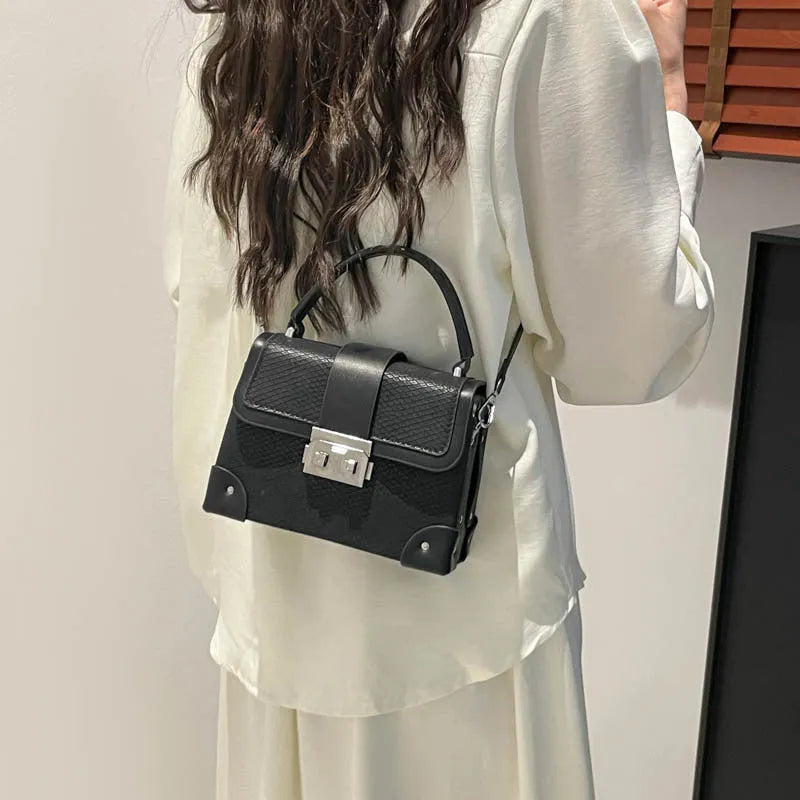 PU leather crossbody bag in horizontal square shape with sewing thread detail, available in seven colours