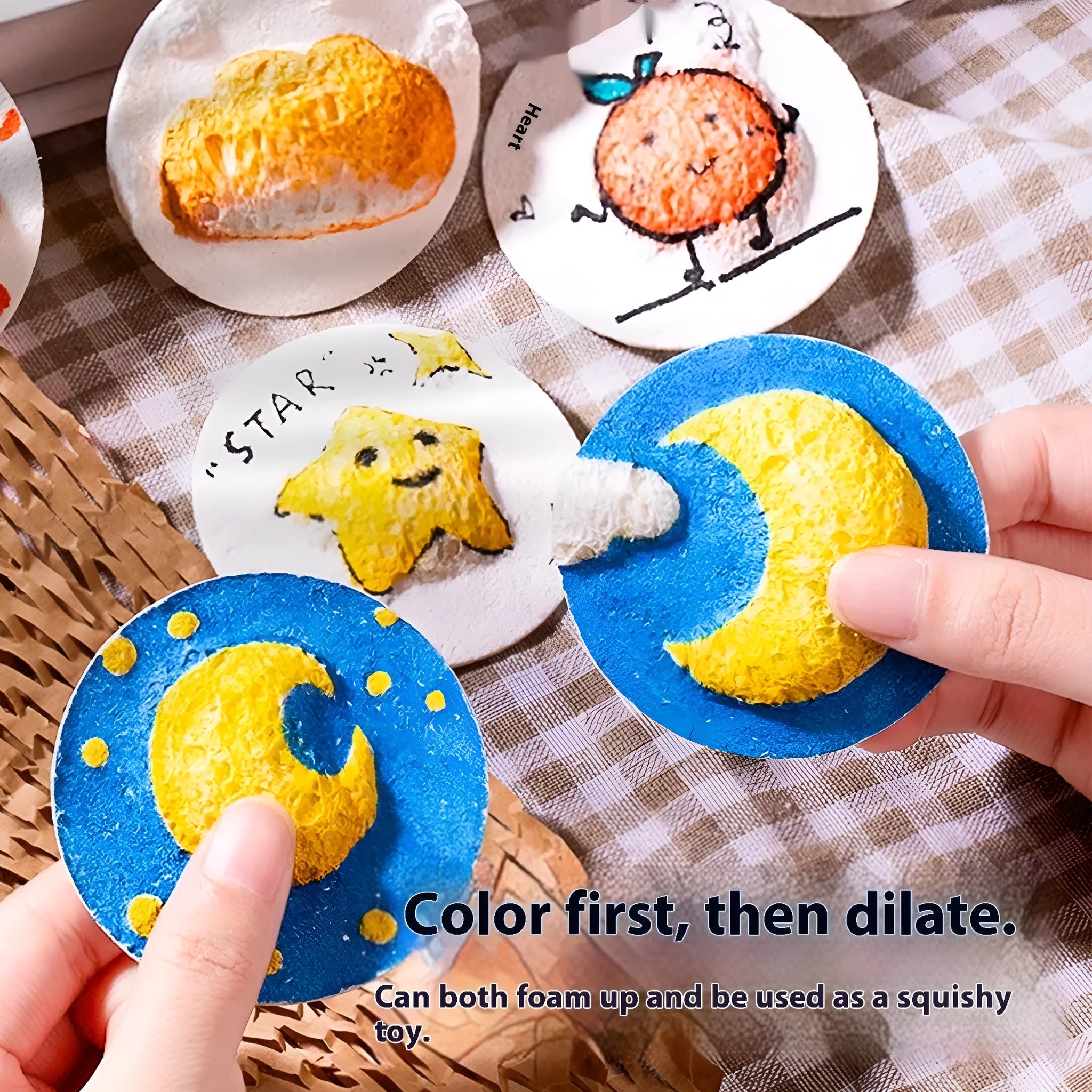 Wood pulp paper painting sponge set with 6 fountain pens and heart, round, square shaped blanks