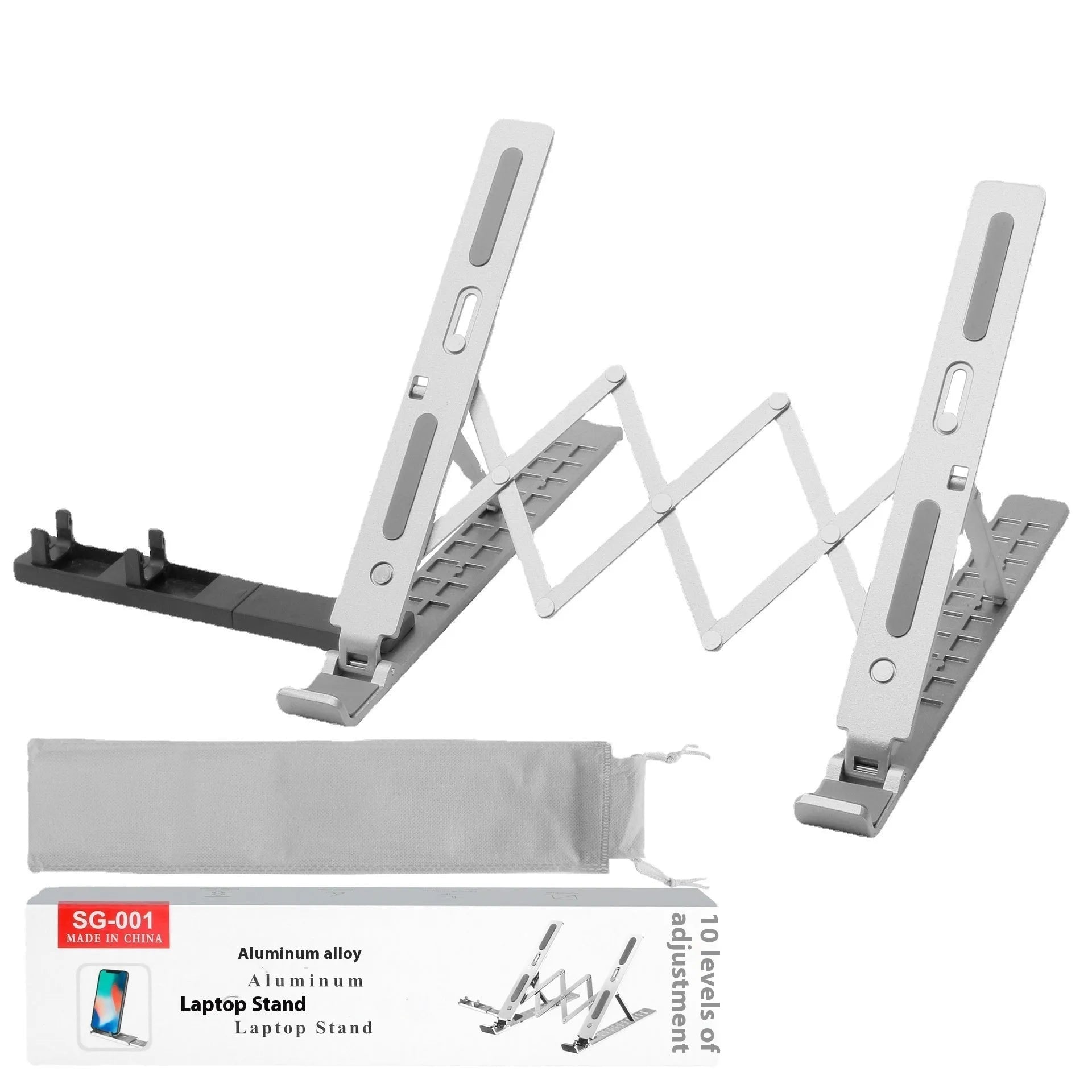 Aluminium alloy three-fork laptop cooling stand with adjustable lifting type in silver