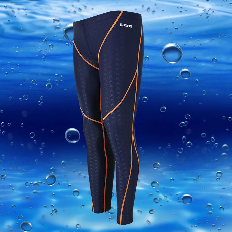 Men's black nylon cropped swimming trunks with grey line detail, brief style for sports