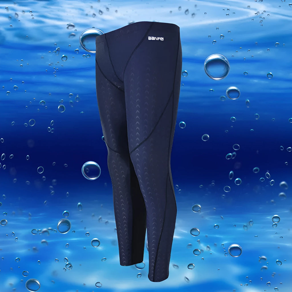 Men's black nylon cropped swimming trunks with grey line detail, brief style for sports