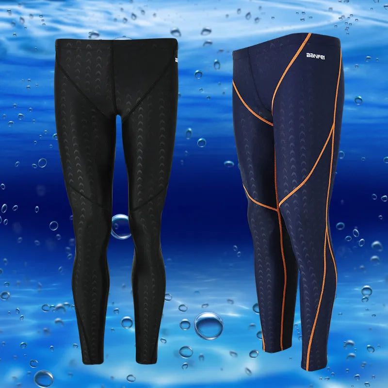 Men's black nylon cropped swimming trunks with grey line detail, brief style for sports