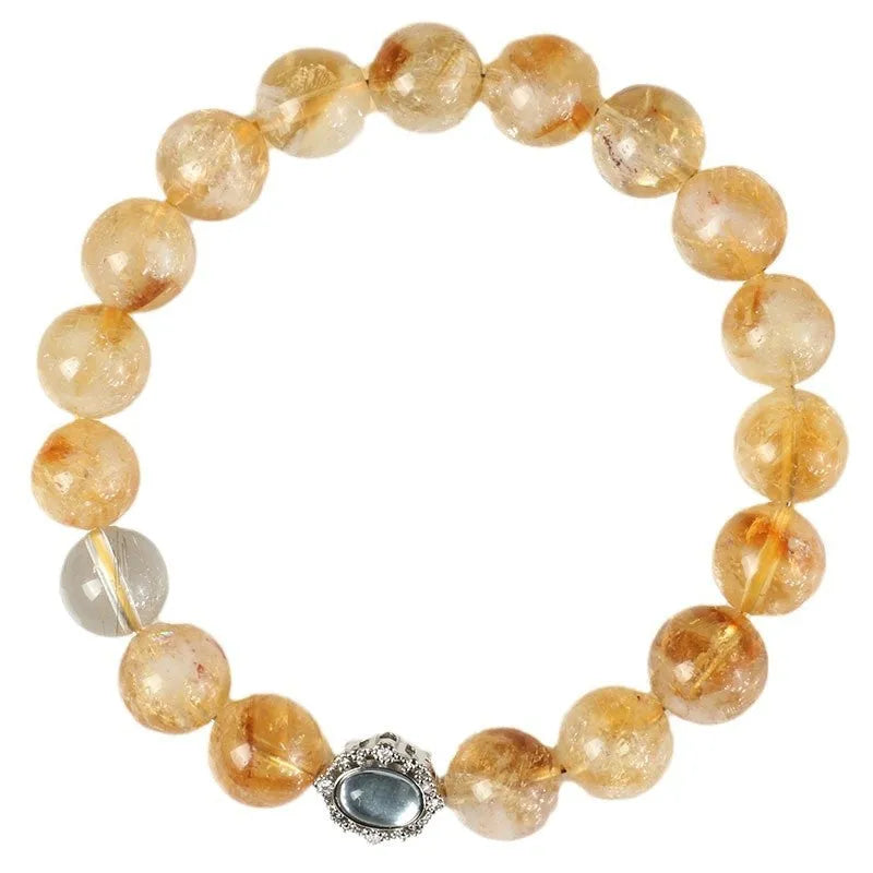 Citrine crystal bracelet with 10mm geometric beads, grinding treatment craftsmanship