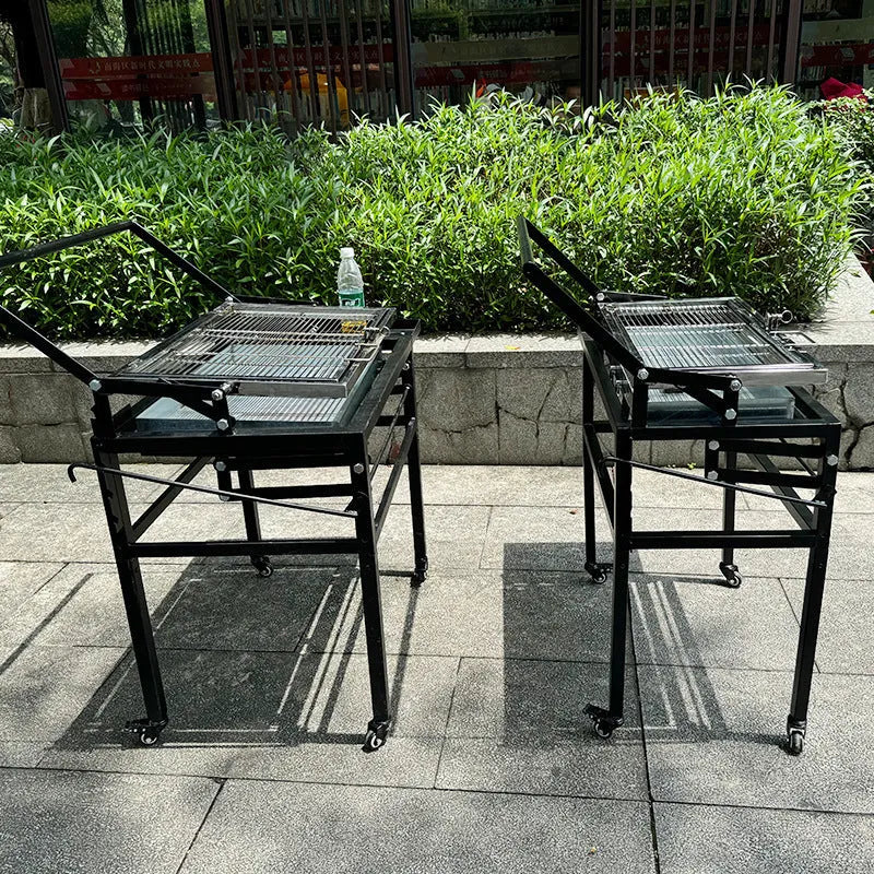 Large portable charcoal flip BBQ stove with foldable detachable design.