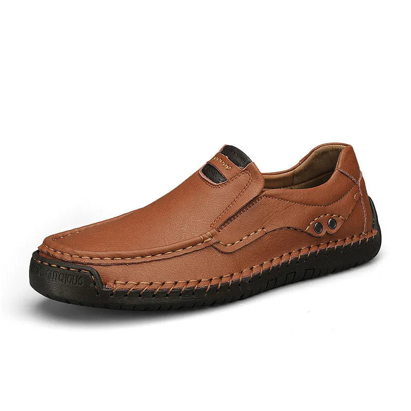 Large size handmade stitching men's outdoor shoes in black leather with rubber sole