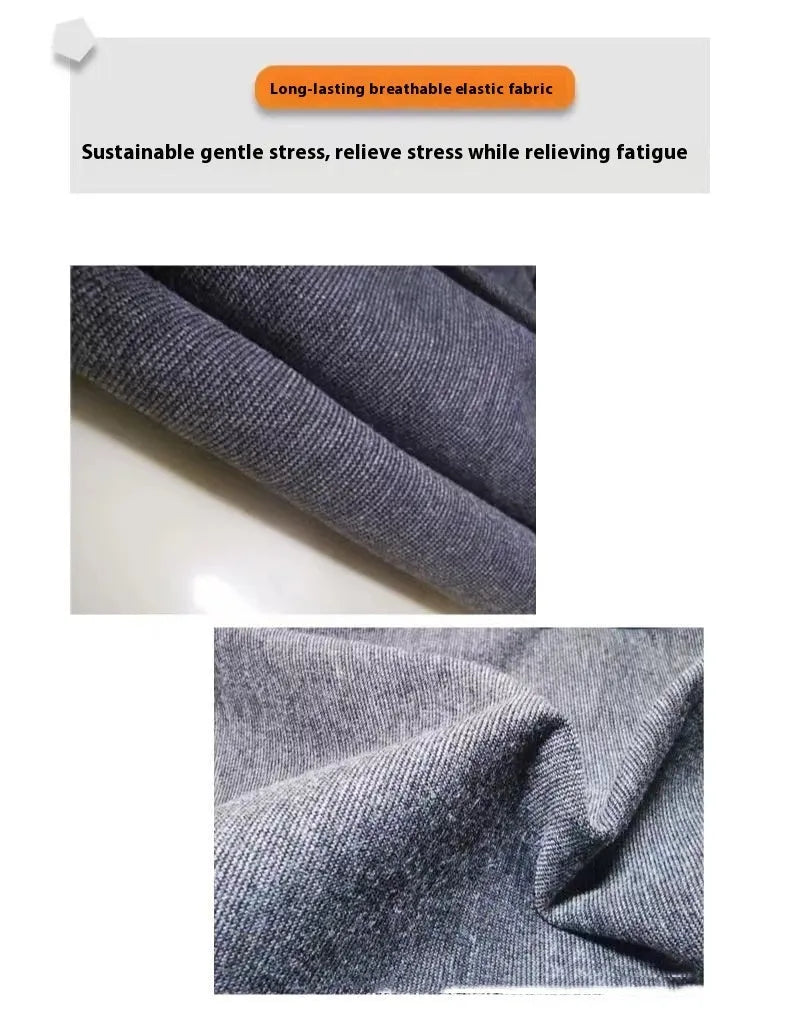 Heather grey dog anxiety vest made from brocade cotton fabric on a dog, showing its snug fit.