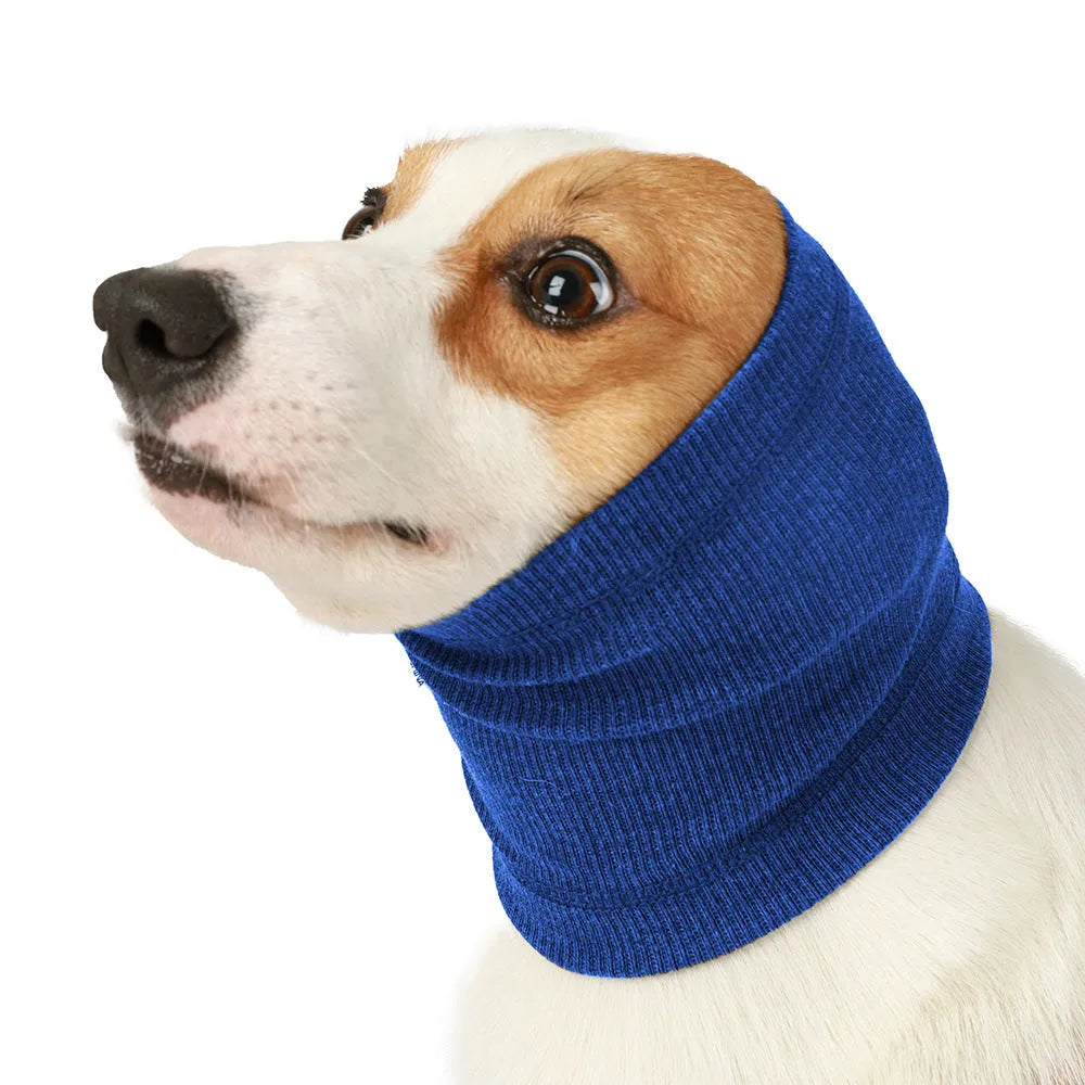 Polyester dog headband scarf in blue or grey colour, available in S M L sizes for small to medium breeds
