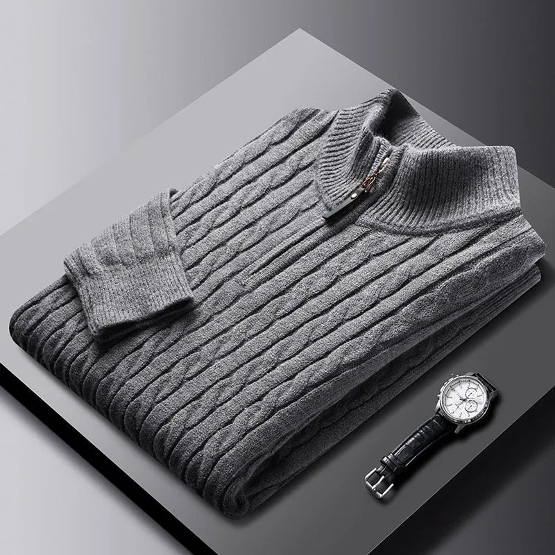 Eight loose men's casual cardigan sweater coat in M8511 apricot, thick polyester knit, slim fit, long sleeves, front view