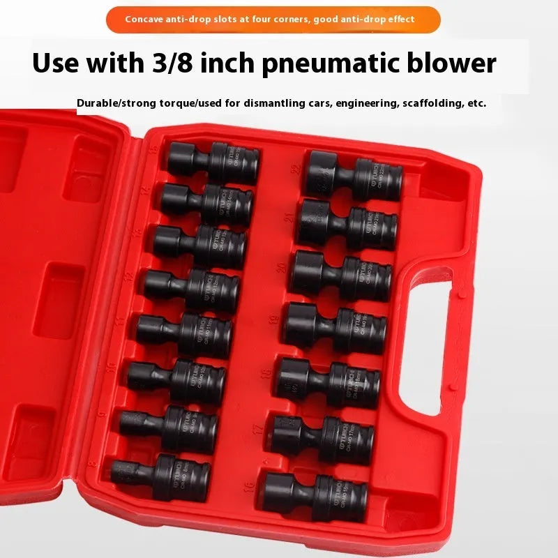 Universal air cannon socket set 15 pieces chromium molybdenum steel 3/8 drive 8-22mm