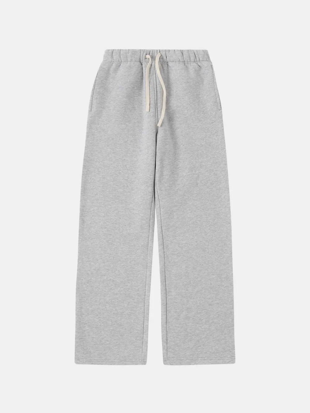 Men's grey fleece-lined sweatpants with elastic drawstring waist and loose fit trousers