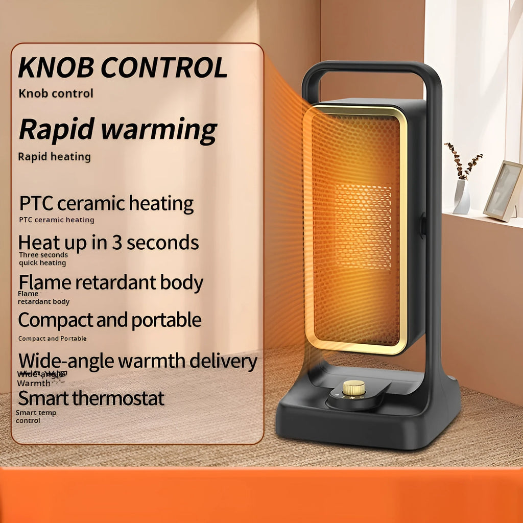 Black HQ-500A desktop PTC ceramic air heater on a table