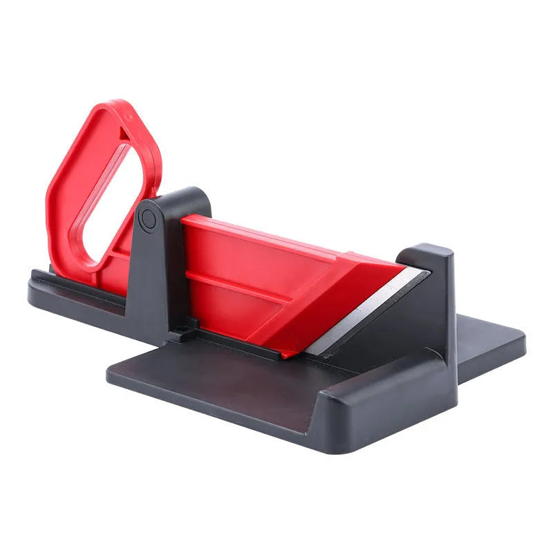 Green and red vegetable cutting tool with stainless steel blades for carrots and potatoes