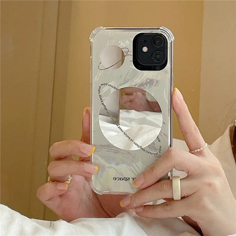 Cool Wind Space Planet mirror phone case in mirror-planet colour with TPU and electroplating for iPhone models