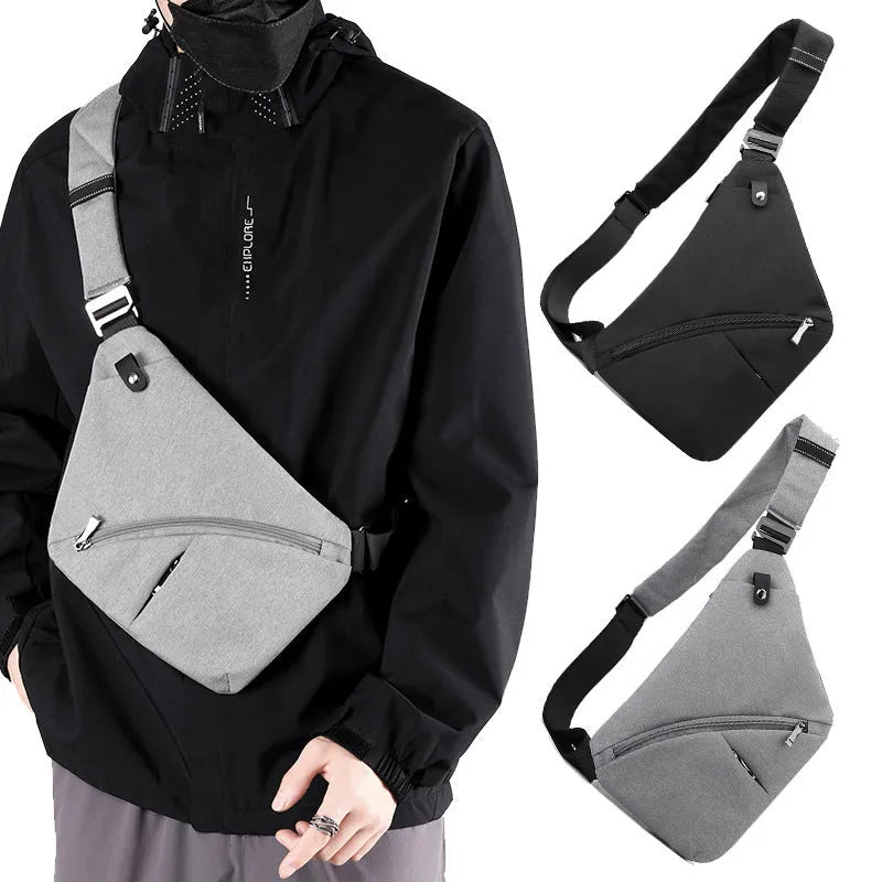 Men's Oxford cloth chest bag with letter print design in black or grey colour