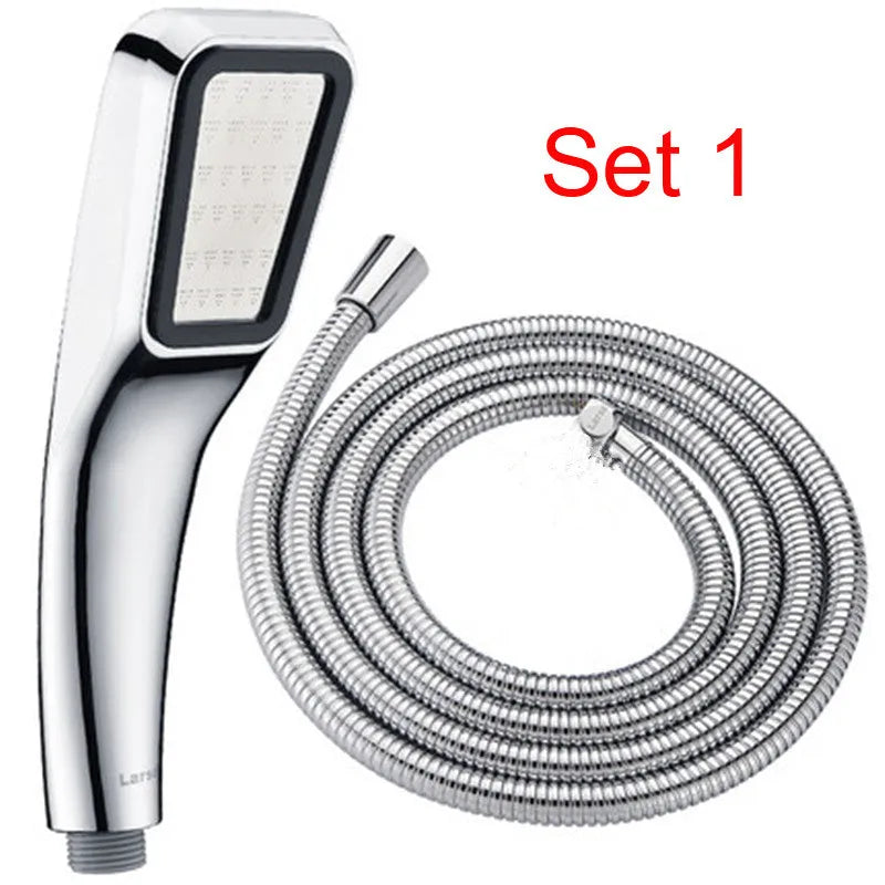 Orange hand-held pressurised shower head with rain spray function