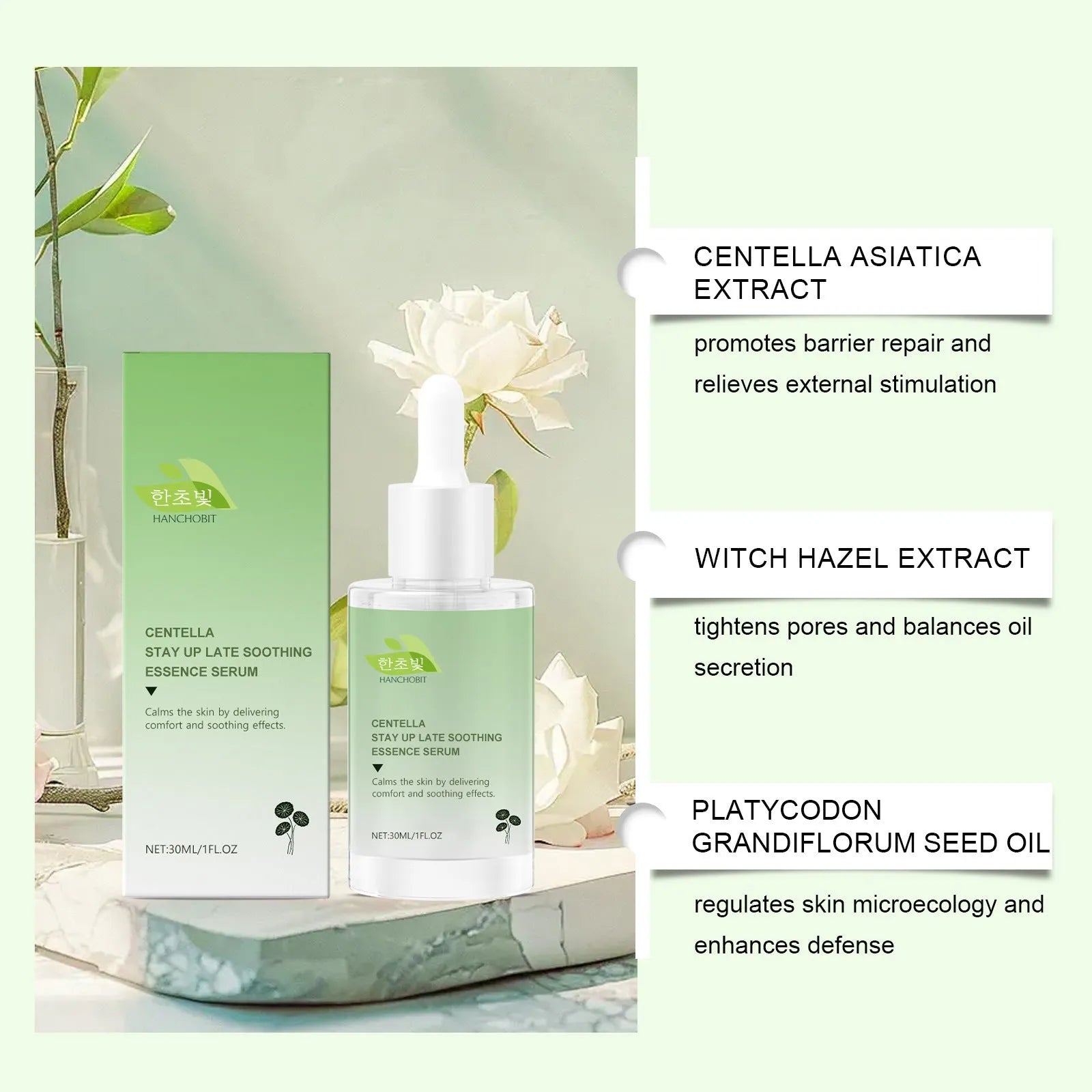 30ml bottle of Centella Asiatica Soothing Solution skincare treatment liquid