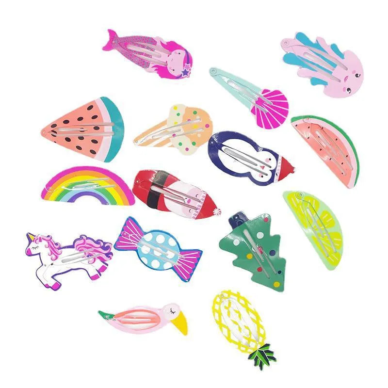 Children's metal hair barrette with colour printed watermelon and strawberry design
