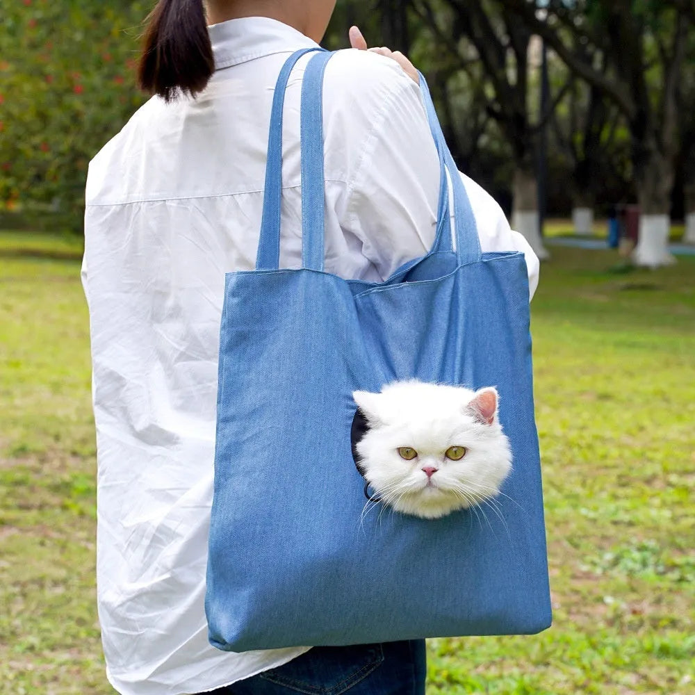 Canvas pet carrier backpack for small dogs and cats with cartoon pattern design