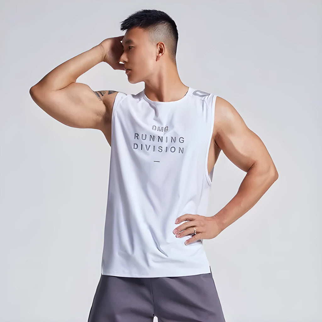 Man's loose fit black sports vest with mesh ice silk fabric for summer workouts