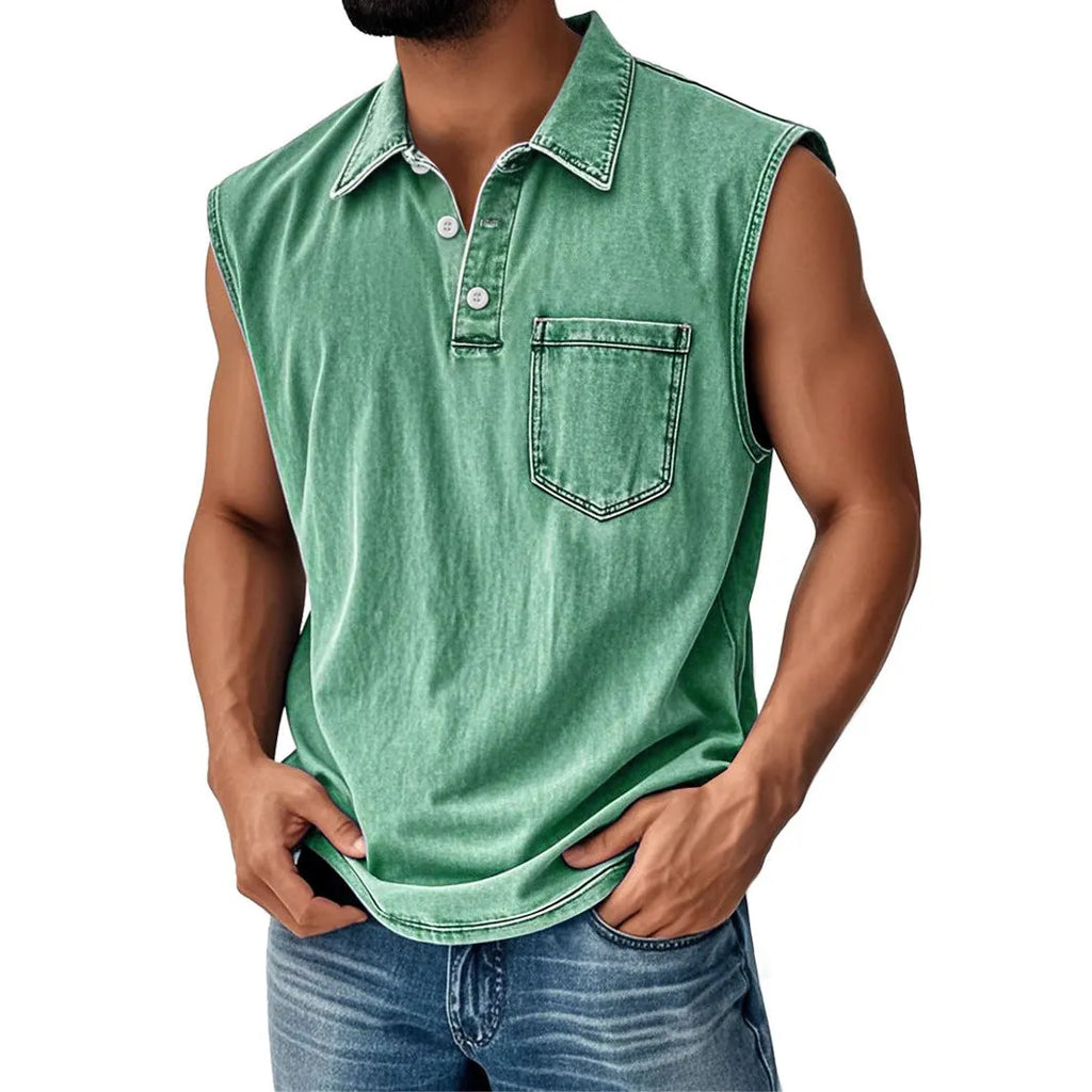Men's loose fit polo shirt with 3D digital print design on short sleeves and button front.