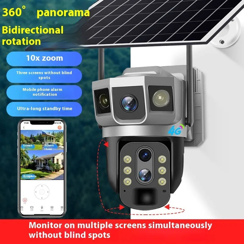 V380 outdoor 4G security camera with solar panel and monitor screen