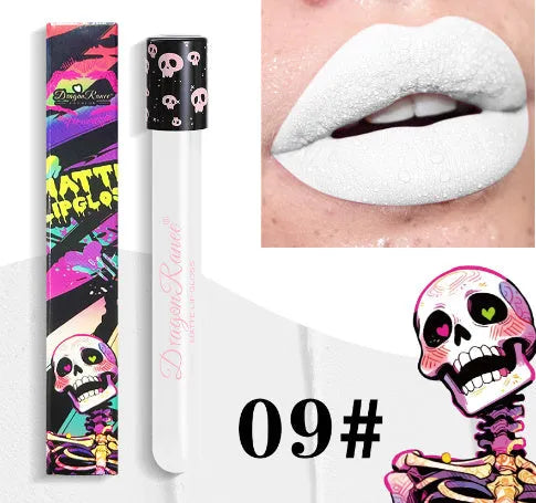 Halloween metallic lip gloss in skull test tube packaging with waterproof formula