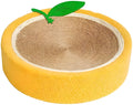 Yellow round cat scratching board and bed with sisal surface for small breed cats.