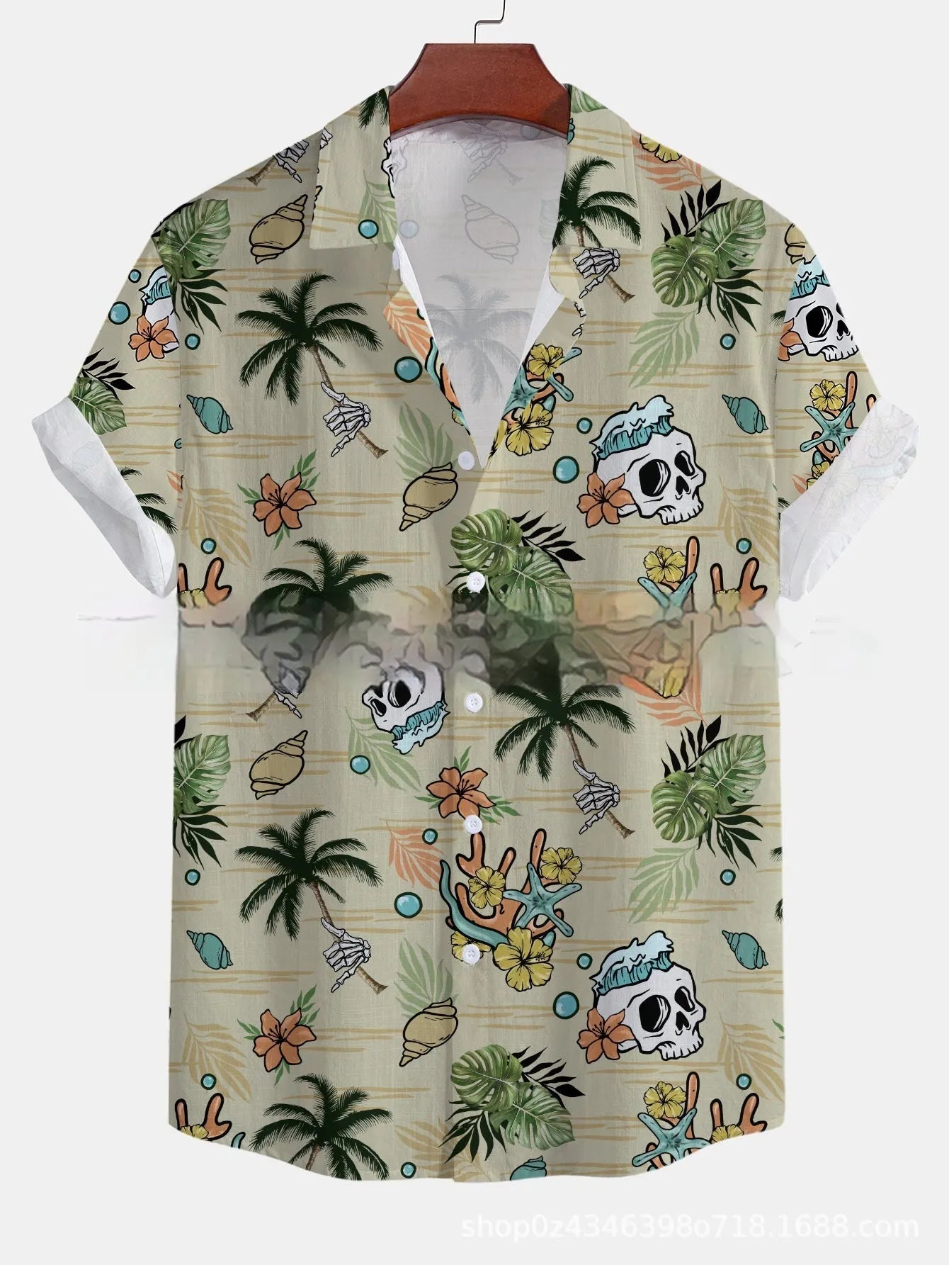 Men's casual short-sleeved printed shirt with floral pattern in loose cardigan style