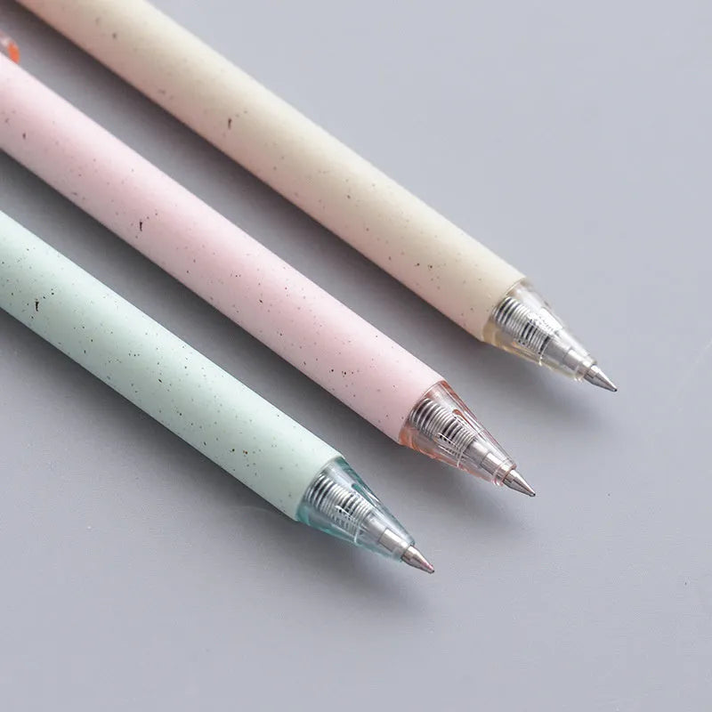 Set of 12 push-type 0.5mm gel pens in beige, blue, green, and pink colours on a white background