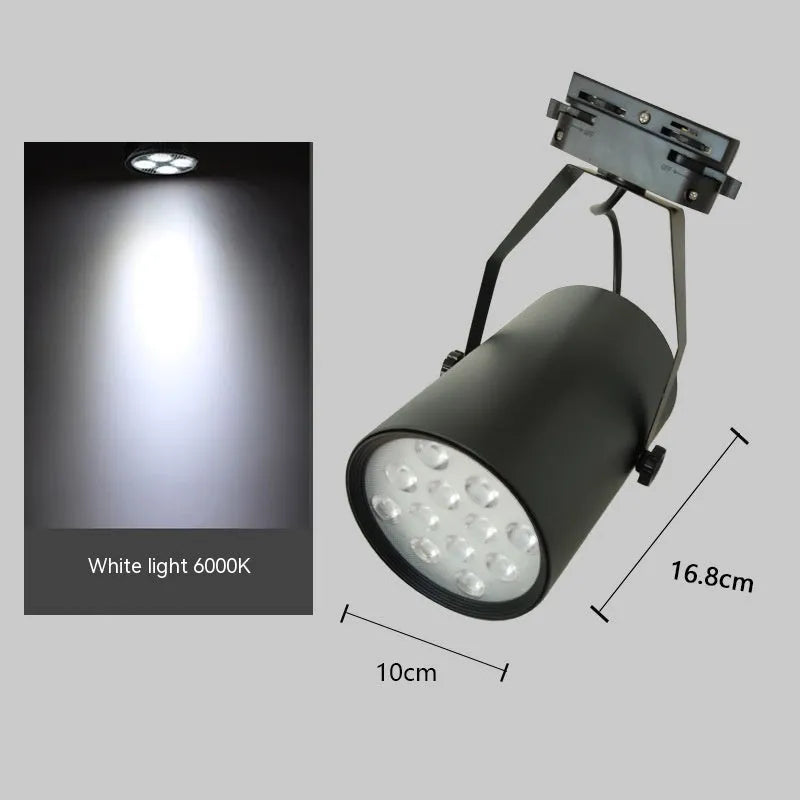 LED track spotlight with black aluminium shell mounted on lighting track