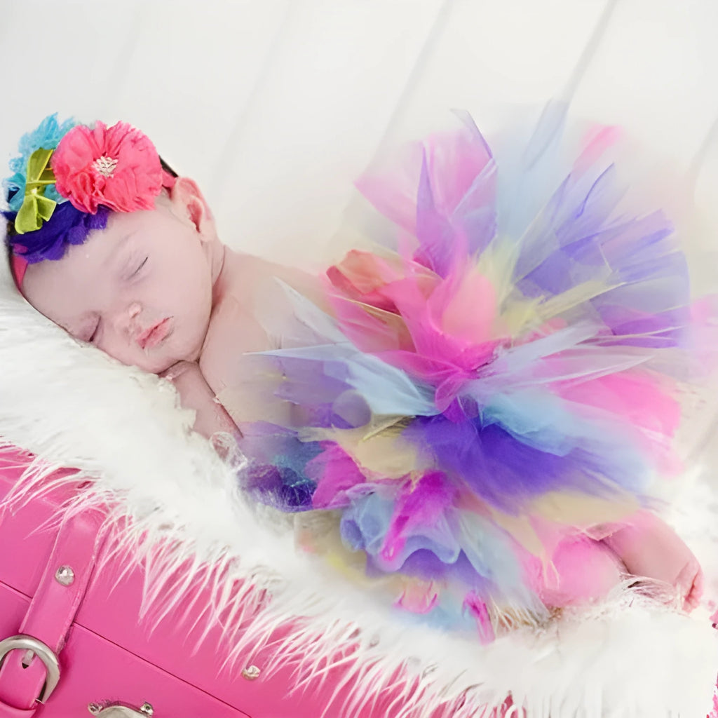 Newborn baby girl pettiskirt photography set with nylon skirt and hairband in colour option