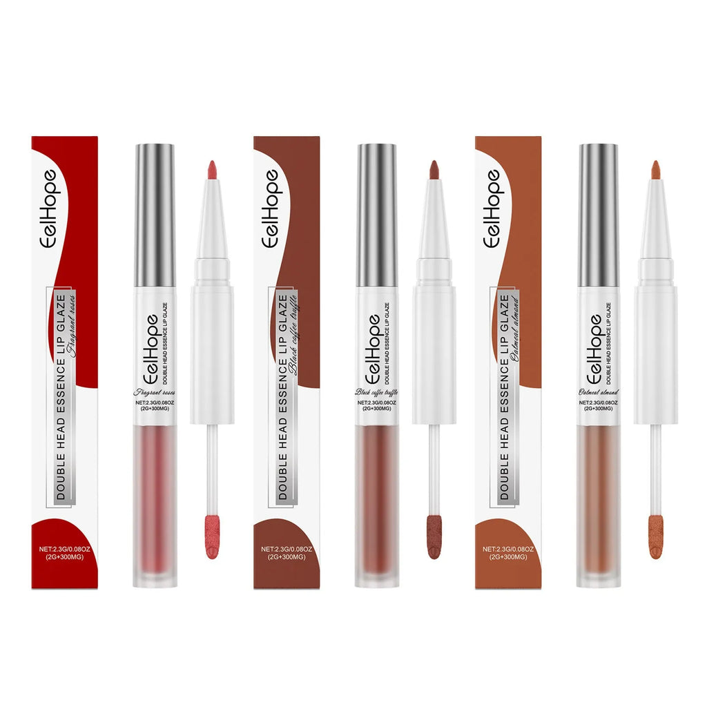 Double-headed lip liner and lacquer pen with lip gloss and a matching eyeliner pencil.