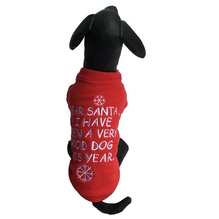 Christmas pet sweater in fleece with red letters or red snowflakes, sizes XS S M L
