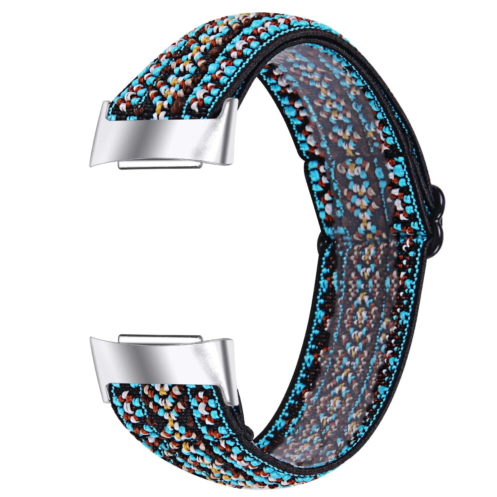 Printed elastic replacement watch strap for Fitbit Charge 6 in assorted colours on a white background