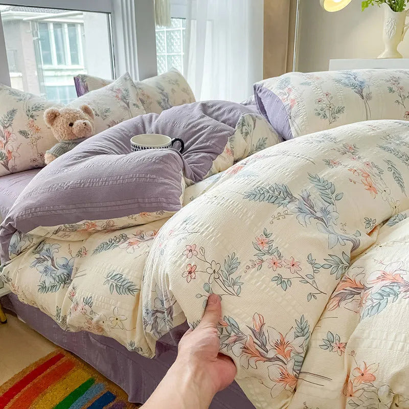 Chemical fibre bed sheet set with aerobic jacquard cloud yarn cotton in Butterfly Dance rose colour