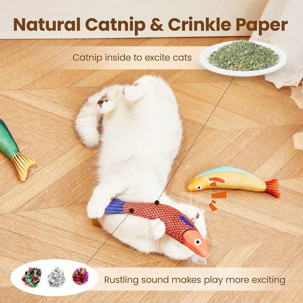 Green saury fish cat kicker toy with organic catnip filling measuring 24cm length