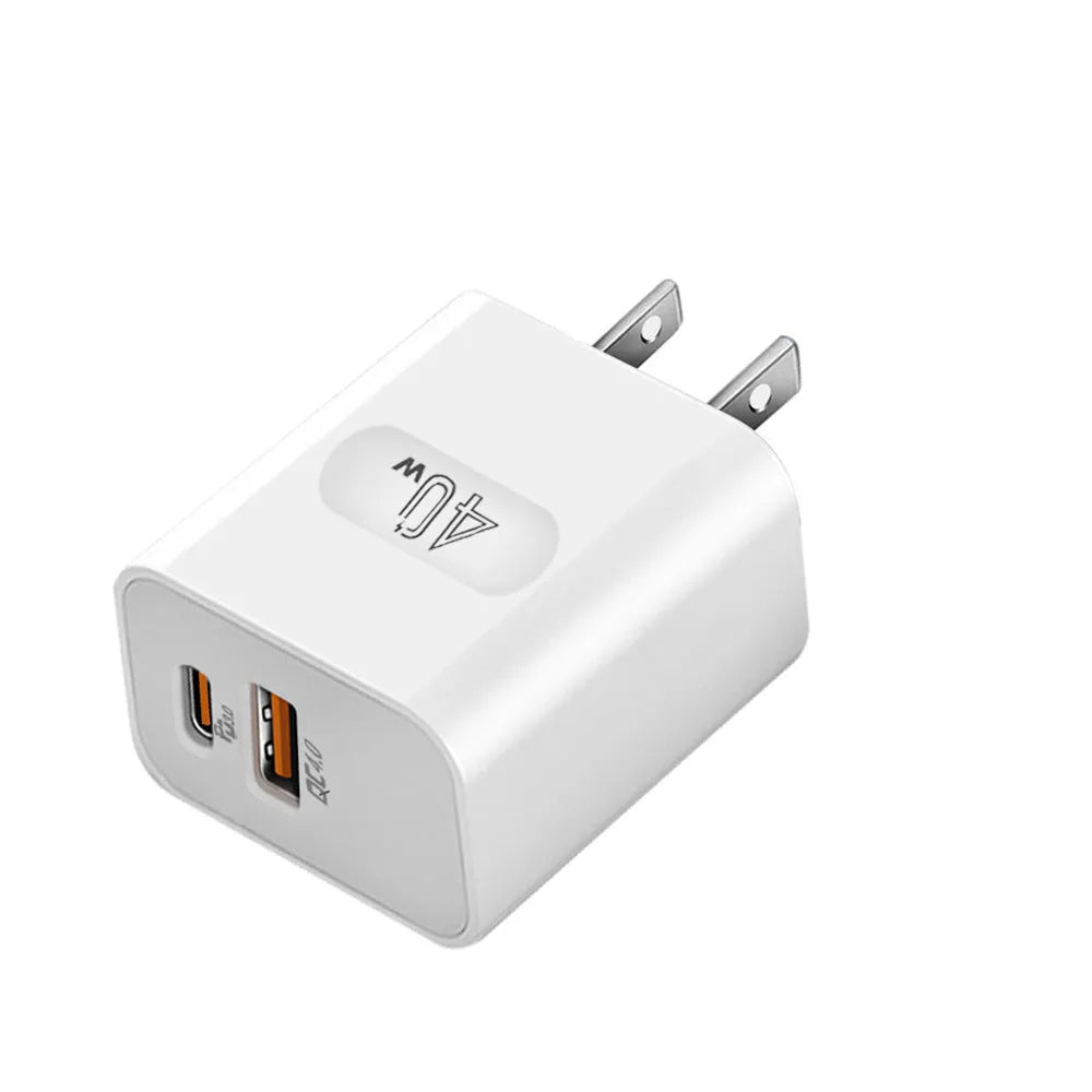 Dual-port USB charger 40W with European and American standard plugs in white and black colour options