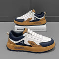 Men's white and orange casual sports shoes with round toe and PU upper