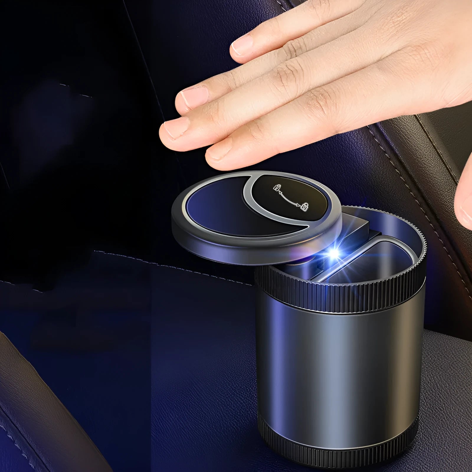 Automatic vehicle mounted car ashtray in grey with USB charging port