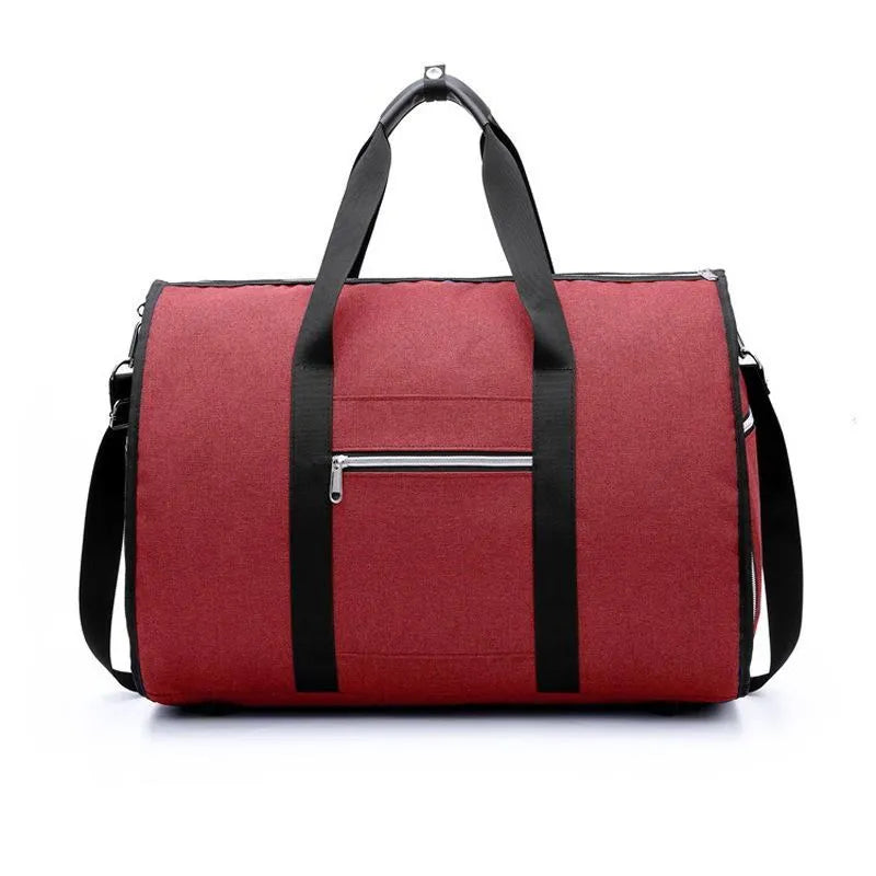 Cylinder-shaped medium travel bag in Oxford cloth, shown in black with a zipper opening.