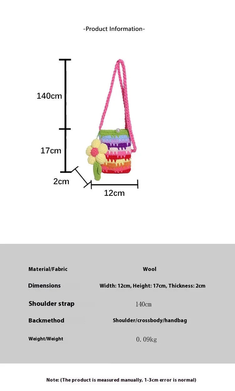 Plush flower charm bag in pink and red colour options measuring 12x17cm