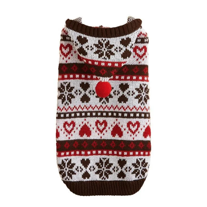 Striped camouflage knitted dog sweater with snowflake pattern in blue, grey or pink