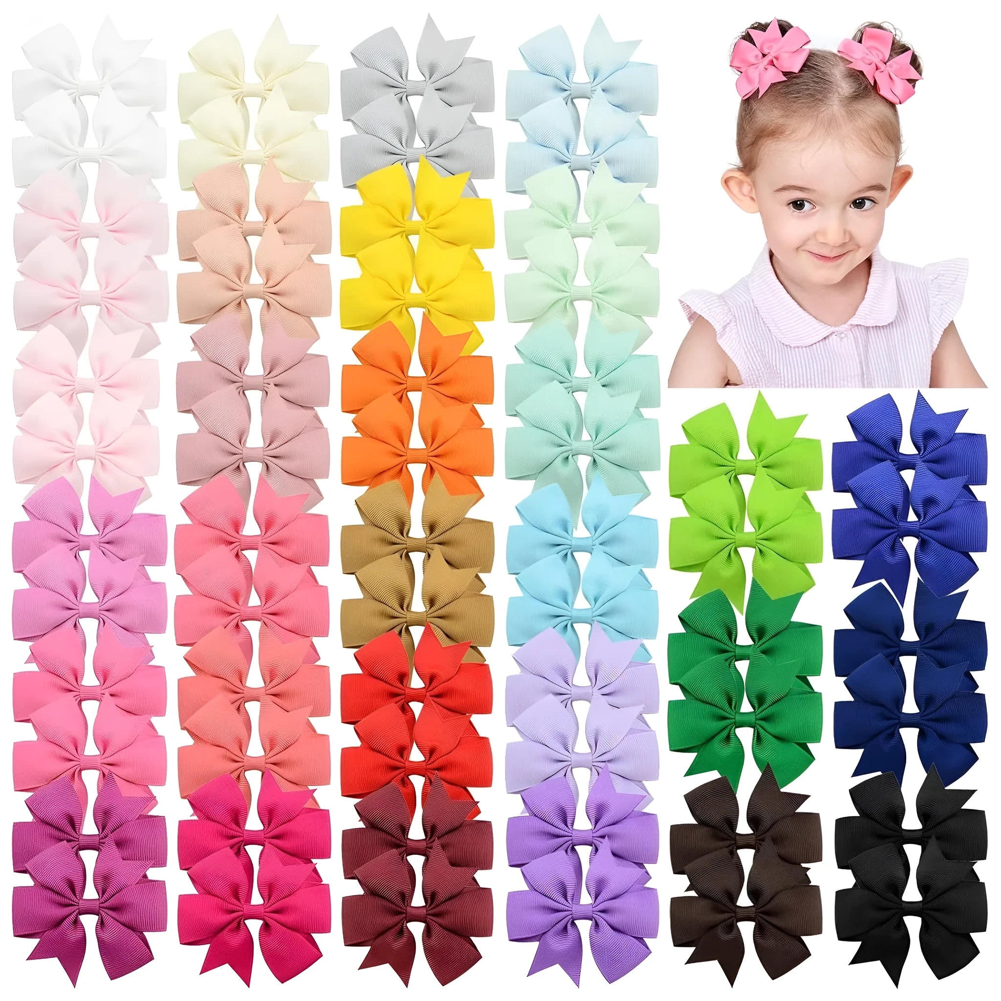 Colourful 3 inch grosgrain ribbon hair bows with alligator clips for toddler hair accessories