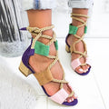 Women's suede sandals with thick colour matching heel and ankle strap in sizes 34-43
