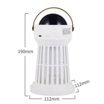 White 2-in-1 electric mosquito killer lamp with star projection feature and folding handle