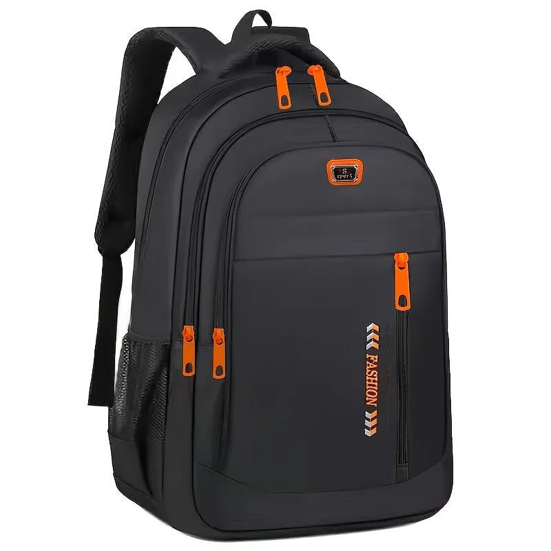 Commuter large capacity lightweight waterproof Oxford cloth backpack with air pillow belt in black