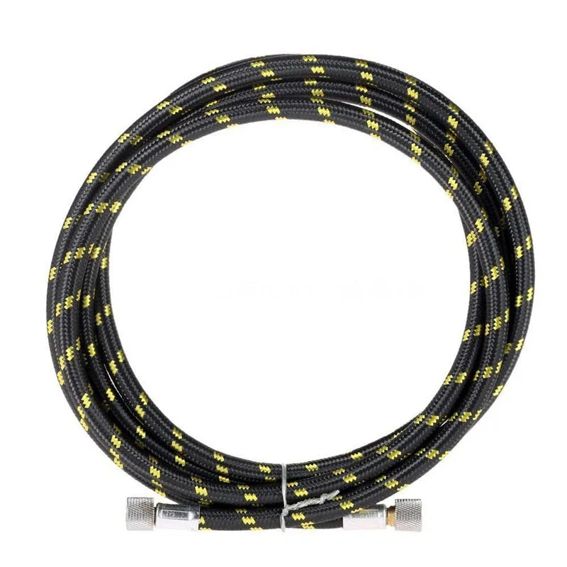 Black braided nylon airbrush hose, 1.8m length, 1/8 inch diameter, for connecting airbrush to compressor.