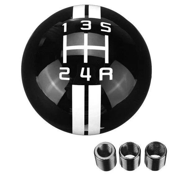 Universal 5 gear manual car gear head with black ball design and coloured text accents