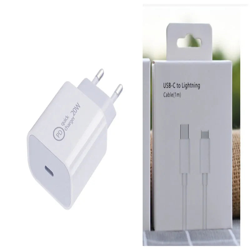 20W PD Type-C USB-C wall charger with 1 metre C-to-C cable in international plug options